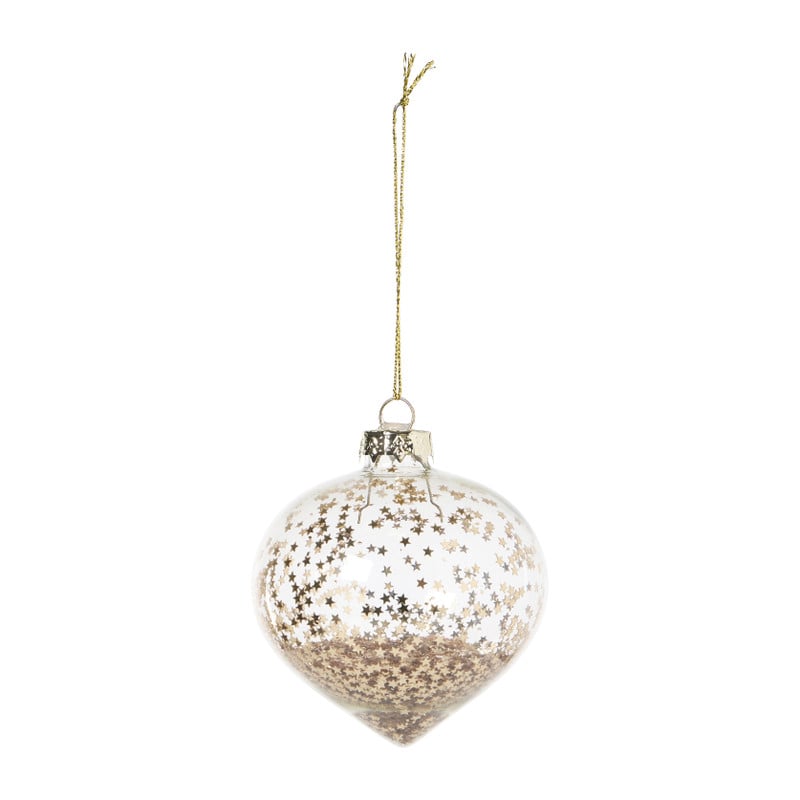 Kerstbal met glitter - transparant/goudkleurig - ø8 cm