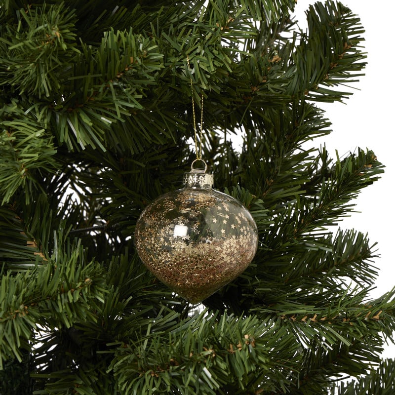 Kerstbal met glitter - transparant/goudkleurig - ø8 cm