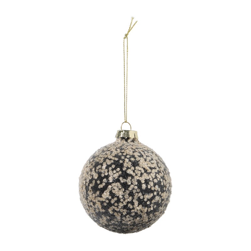 Kerstbal met goudkleurigen vlokken - zwart/goudkleurig - ø8 cm