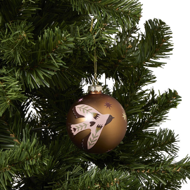 Kerstbal met vredesduif - roze/goudkleurig - ø8 cm