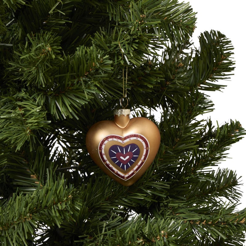 Kerstbal hartvormig - roze/goudkleurig - 8x5x5 cm