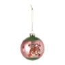 Kerstbal met handgeschilderde bloem - roze/goudkleurig/groen - ø8 cm