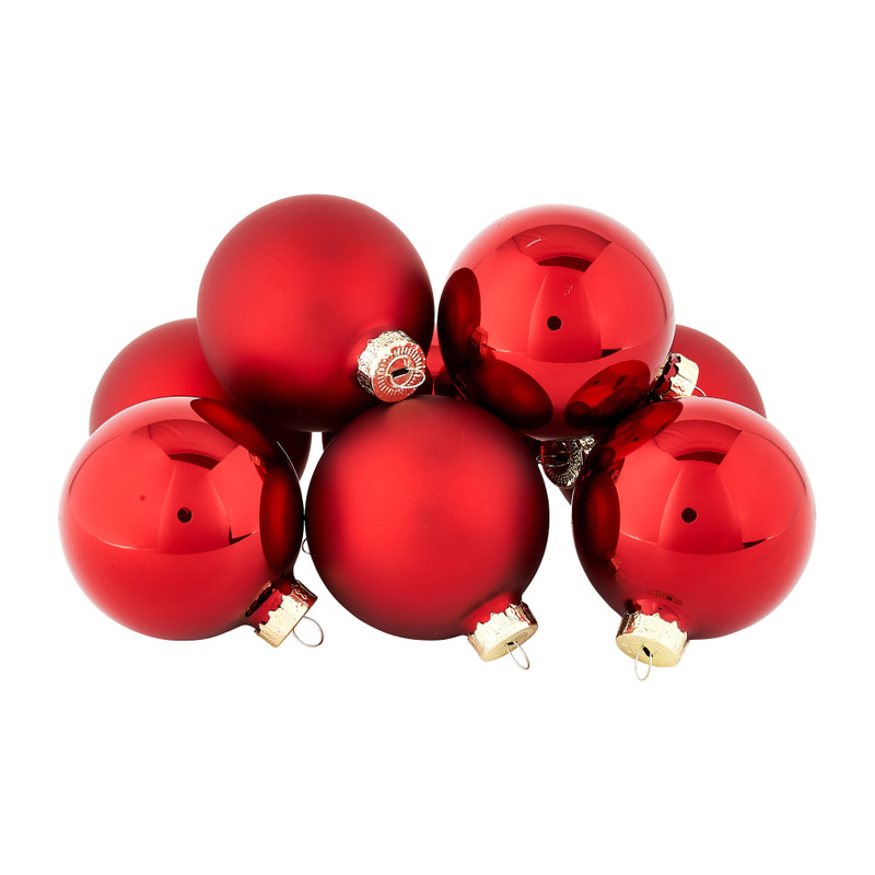 Kerstbal rood - glas - set van 8
