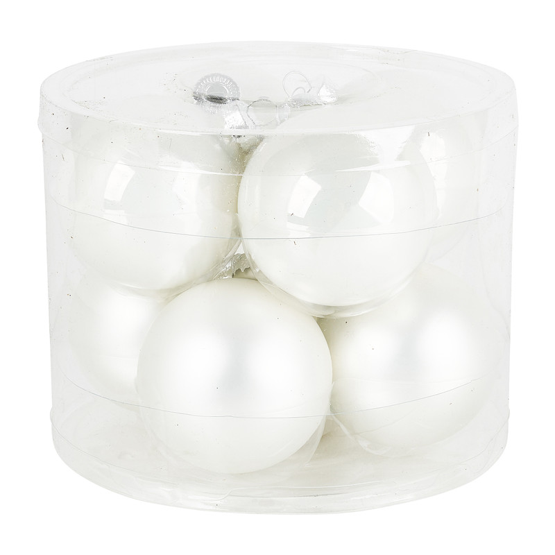 Kerstbal wit - glas - set van 8