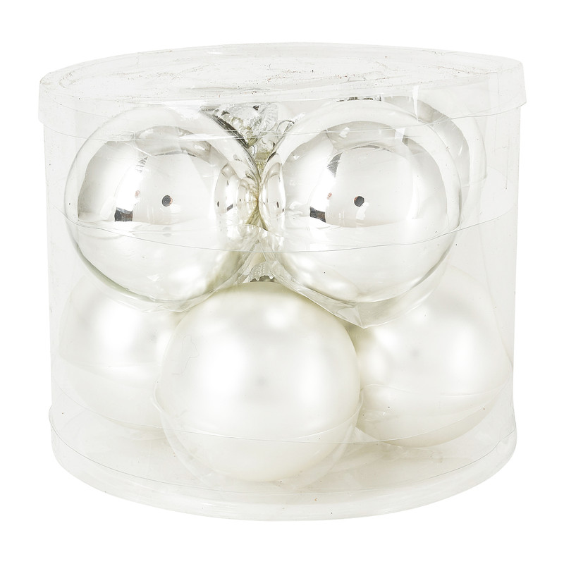 Kerstbal zilver - glas - set van 8