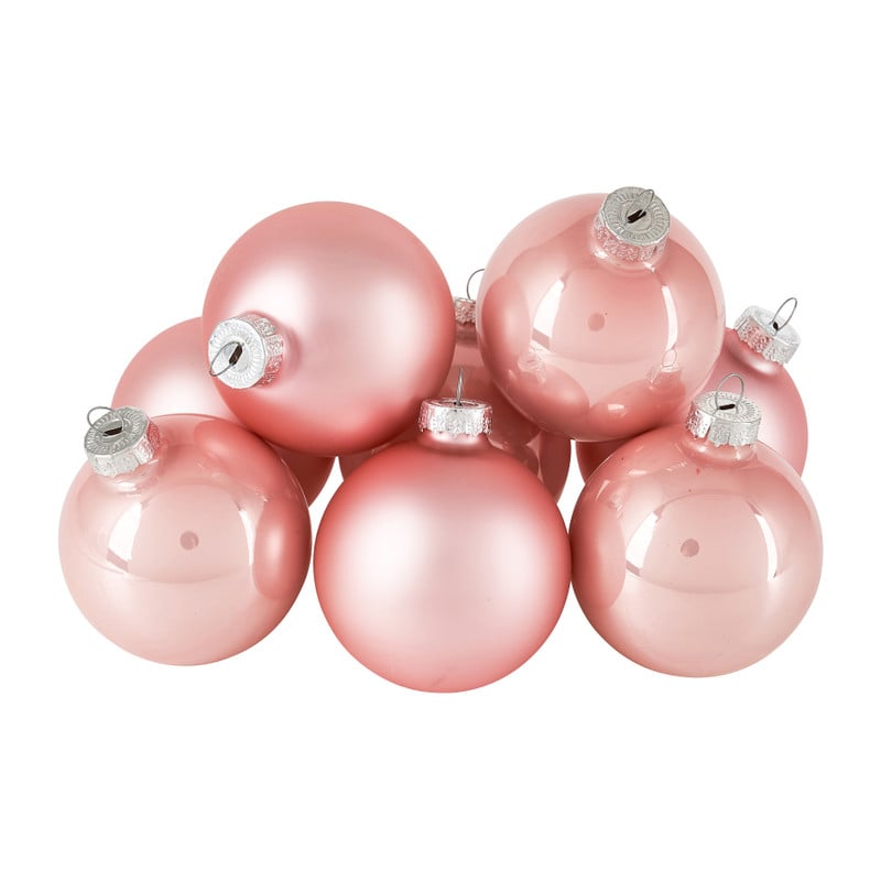 Kerstbal roze - glas - set van 8