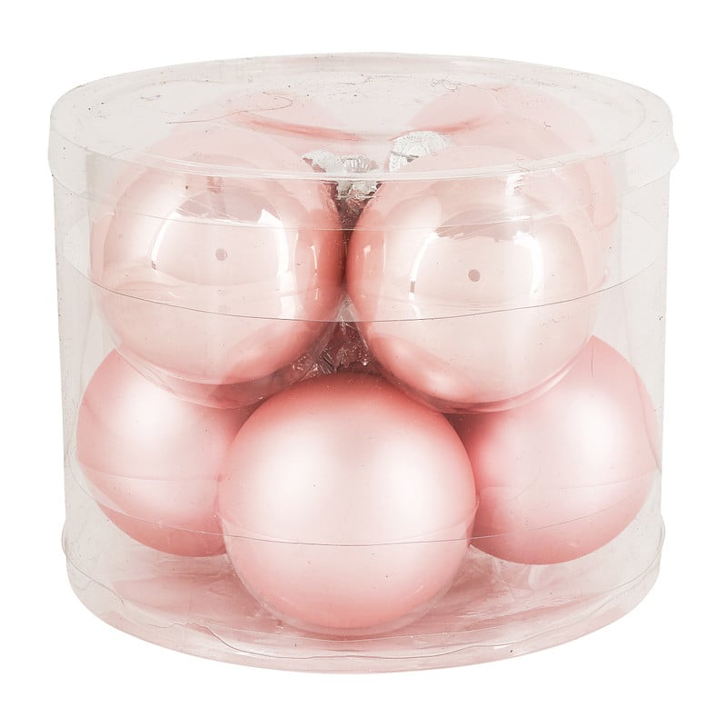 Kerstbal roze - glas - set van 8