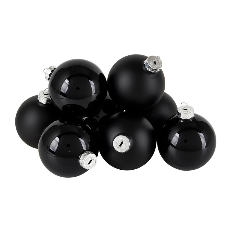 Kerstbal zwart - glas - set van 8