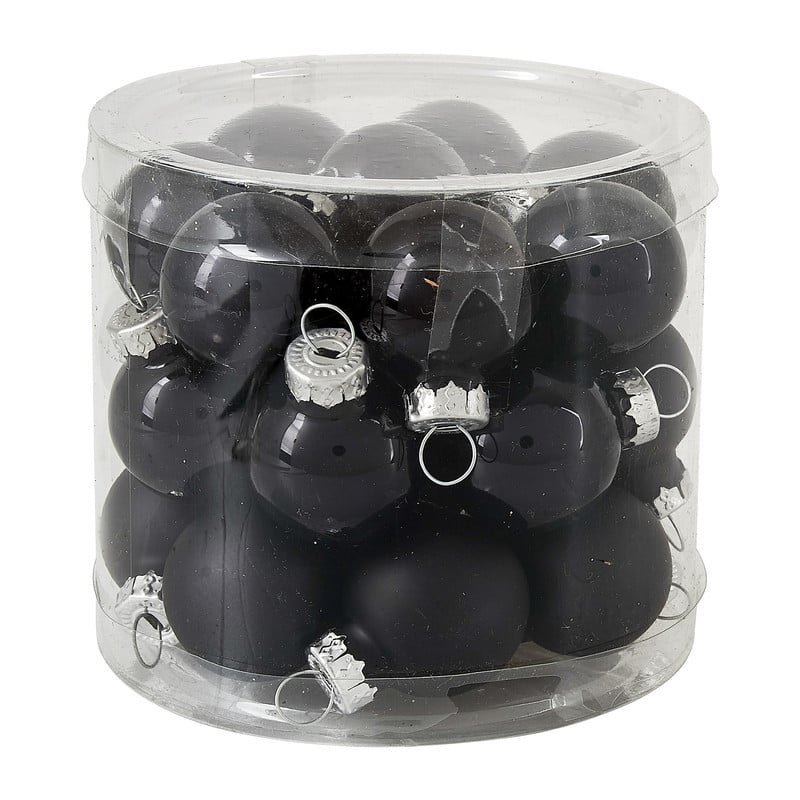 Mini kerstbal - zwart - set van 24