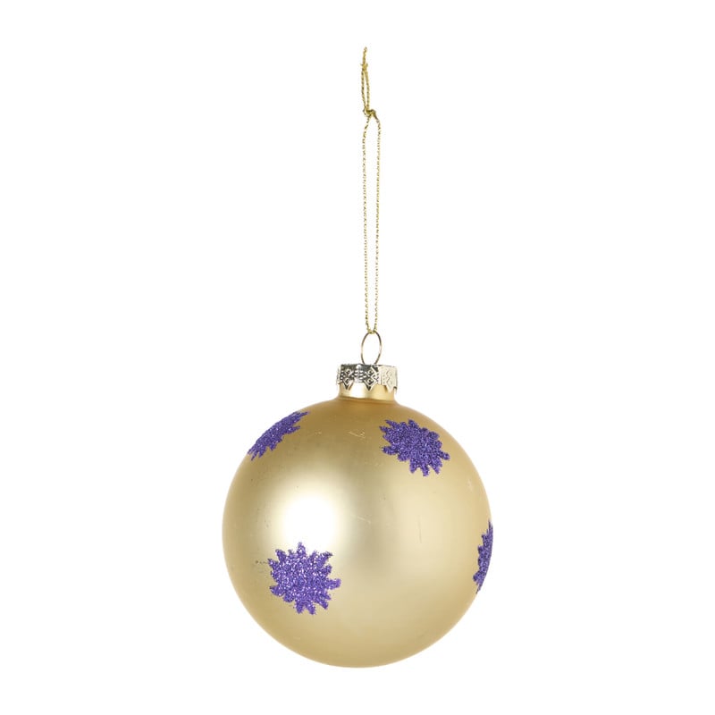 Kerstbal met glitter zonnetjes - goudkleurig/rood - ø8 cm