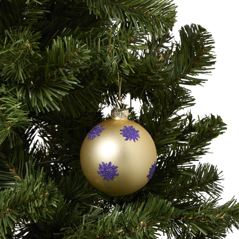 Kerstbal met glitter zonnetjes - goudkleurig/rood - ø8 cm