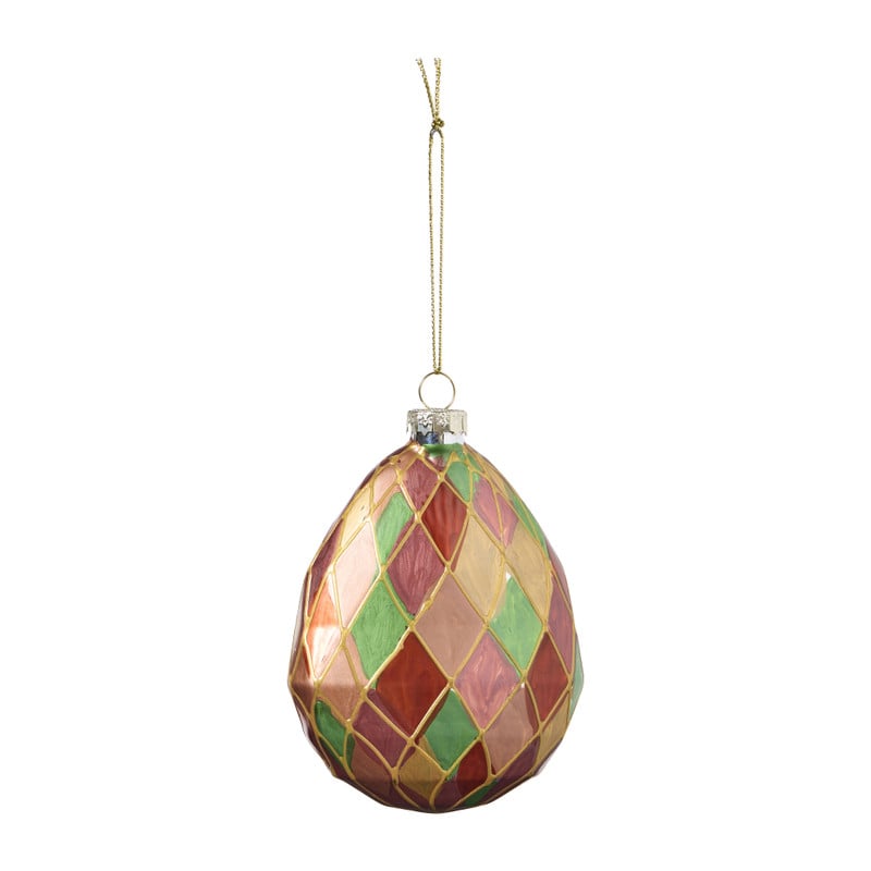 Kersthanger geruit - roze/wit/groen - 8x3x11 cm 