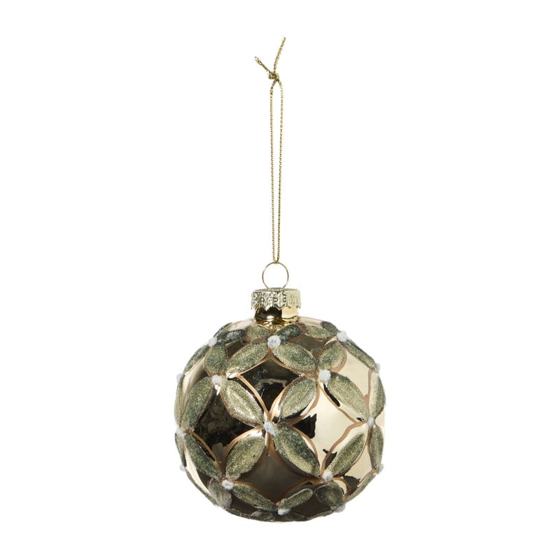 Kerstbal bloem - groen - ø8 cm