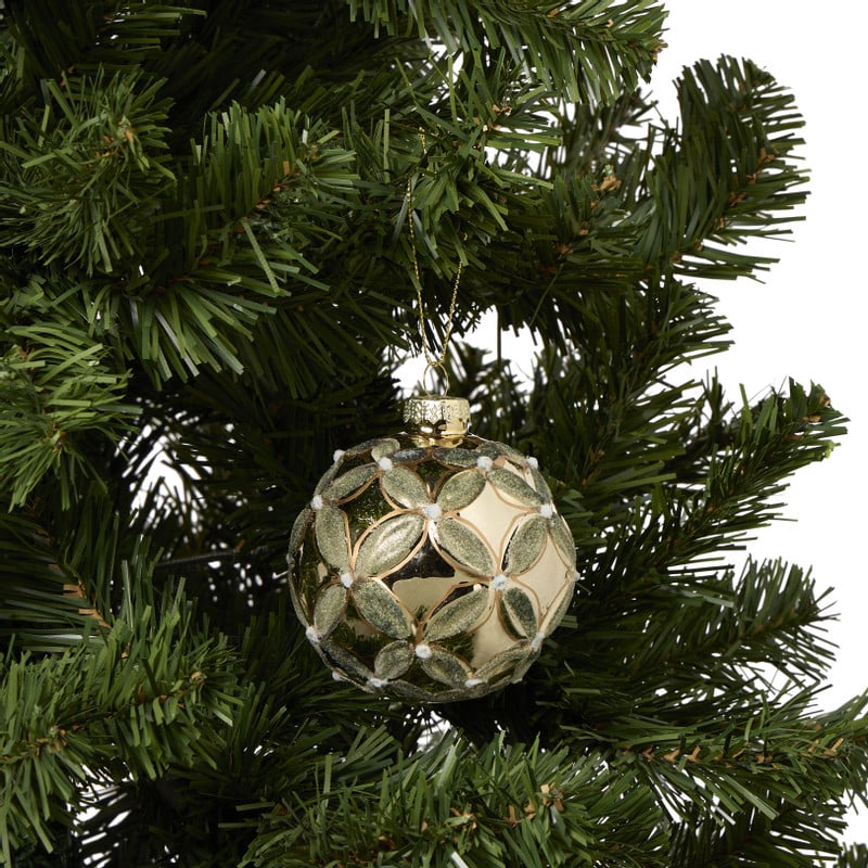 Kerstbal bloem - groen - ø8 cm