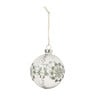 Kerstbal met groene bloemen - wit/transparant - ø8 cm
