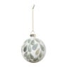 Kerstbal blaadjes - wit/groen - ø8 cm