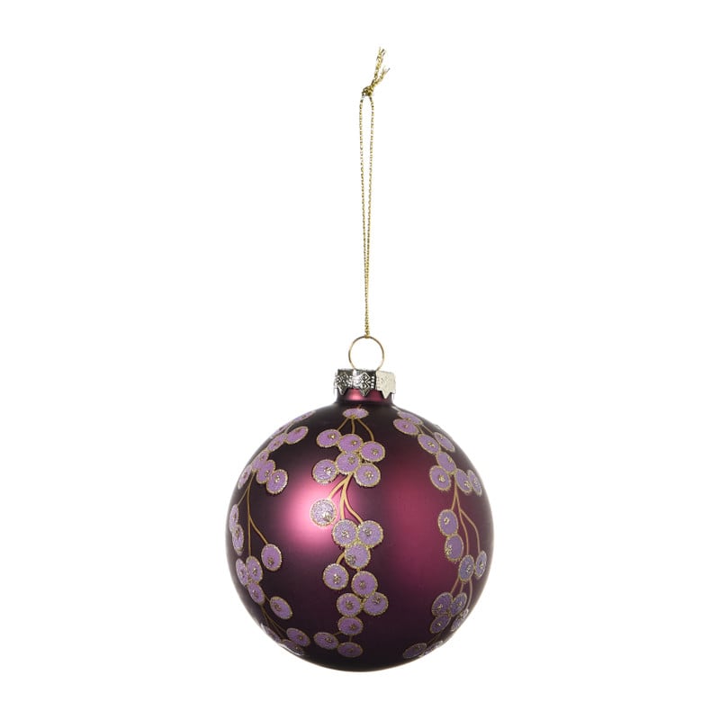 Kerstbal met bloemen - bordeaux rood - ø8 cm