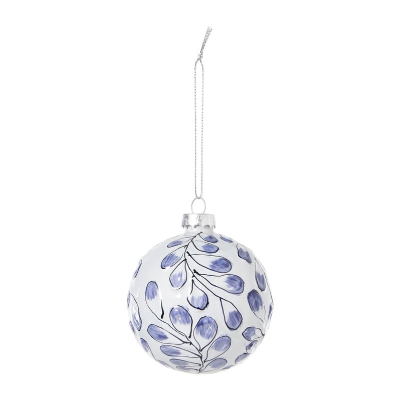 Kerstbal handgeschilderd - wit/blauw - ø8 cm
