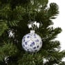 Kerstbal handgeschilderd - wit/blauw - ø8 cm