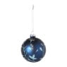 Kerstbal vogel en bloem - blauw - ø8 cm
