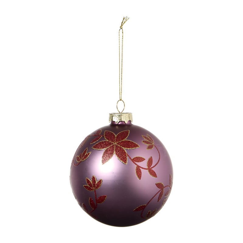 Kerstbal bloem - roze/rood - ø10 cm