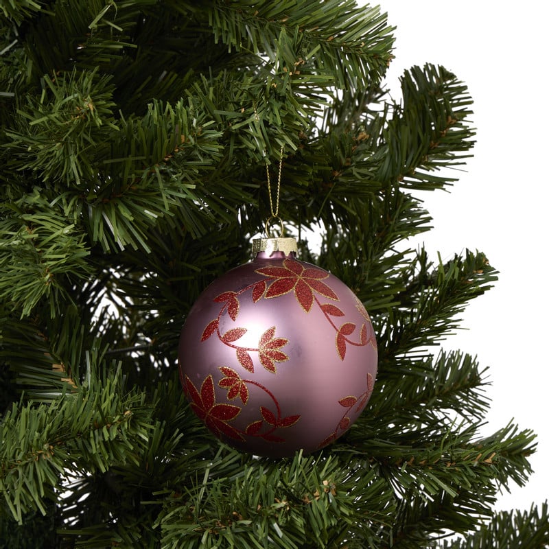 Kerstbal bloem - roze/rood - ø10 cm