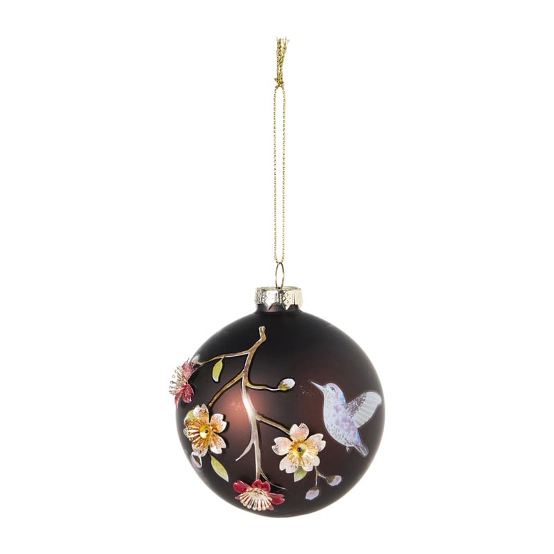 Kerstbal vogel en bloem 3D - bordeaux rood - ø8 cm