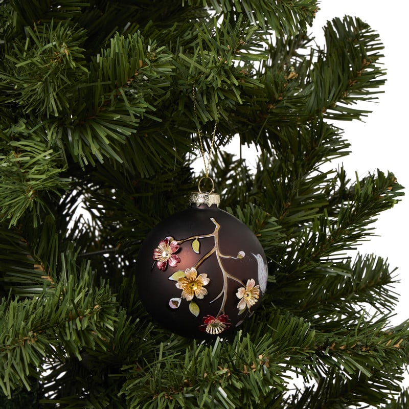Kerstbal vogel en bloem 3D - bordeaux rood - ø8 cm