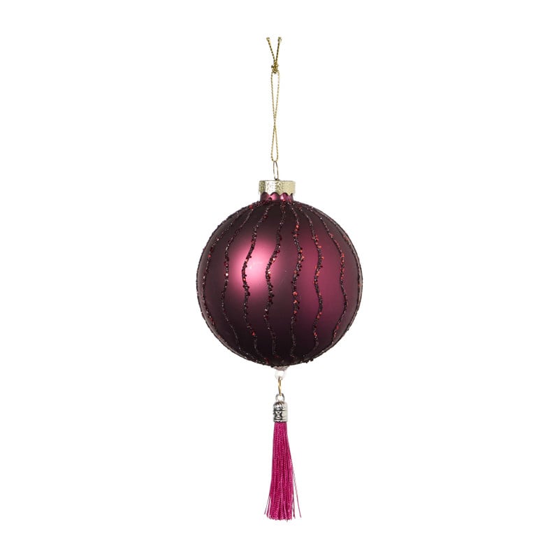 Kerstbal swirl met kwastje - bordeaux rood - ø8 cm