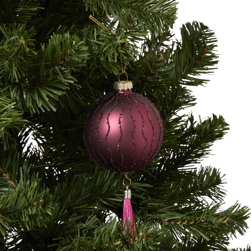 Kerstbal swirl met kwastje - bordeaux rood - ø8 cm