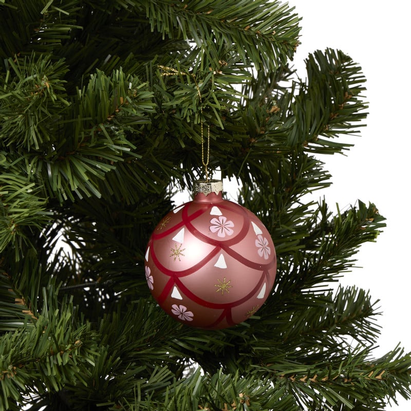 Kerstbal blossom - roze/rood - ø8 cm