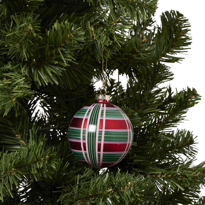 Kerstbal ruit - roze/paars - ø8 cm