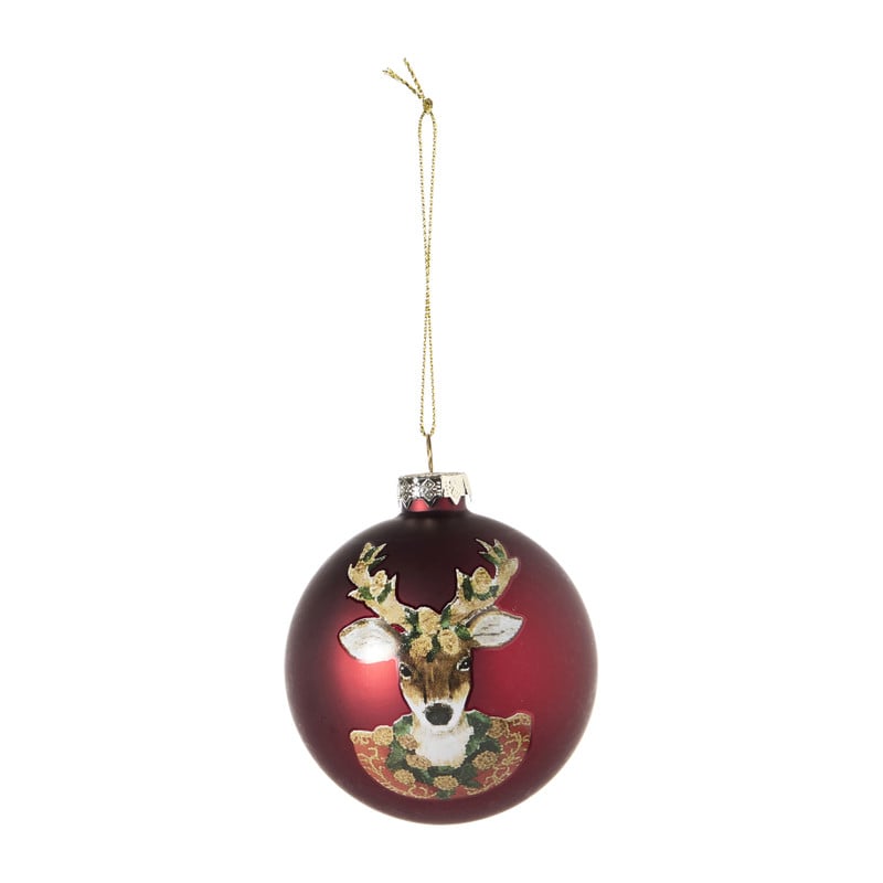 Kerstbal rendier - bordeauxrood - ø8 cm