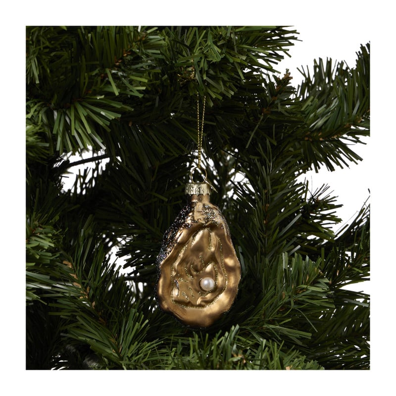 Kersthanger oester - beige - 8.4x4.8x2.9 cm