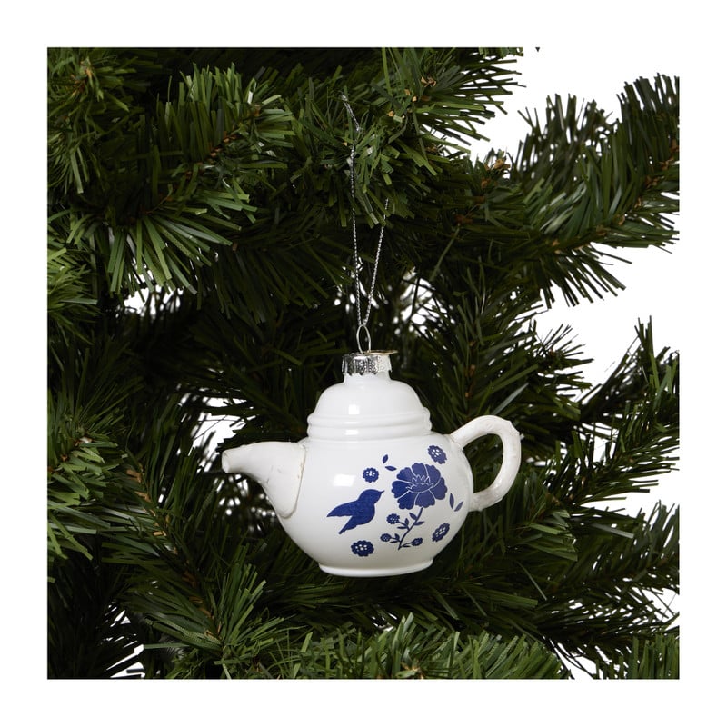 Kersthanger theepot - wit - 11.3x7x7.4 cm