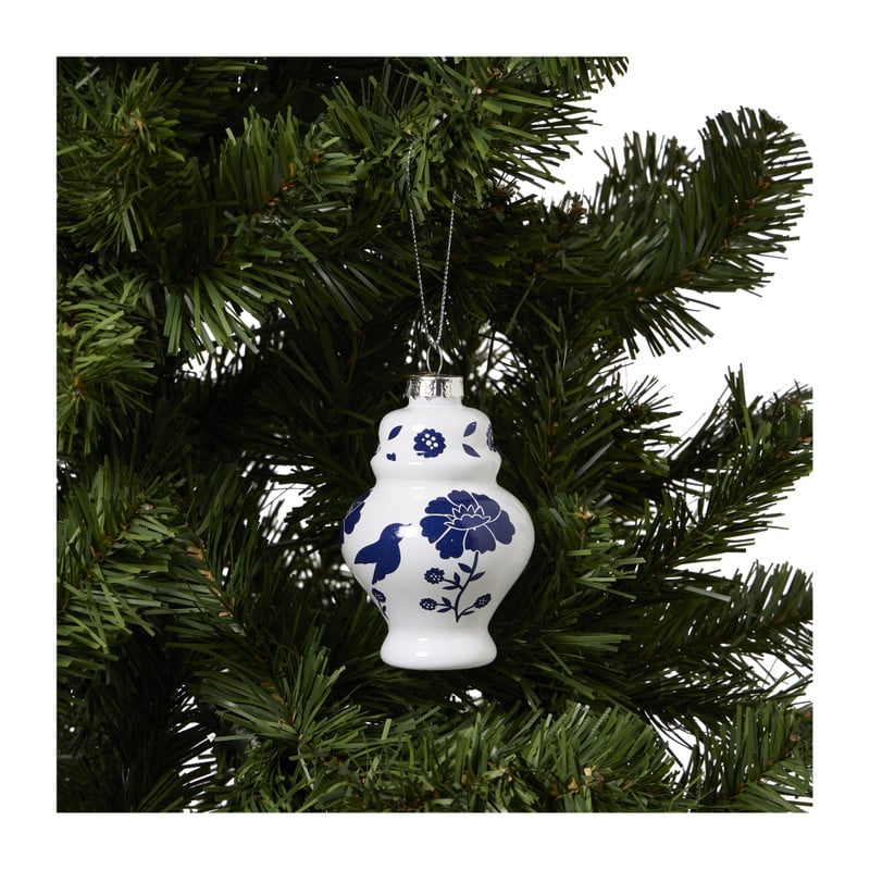 Kersthanger Chinese vaas - wit/blauw - ø6.4x9.8 cm