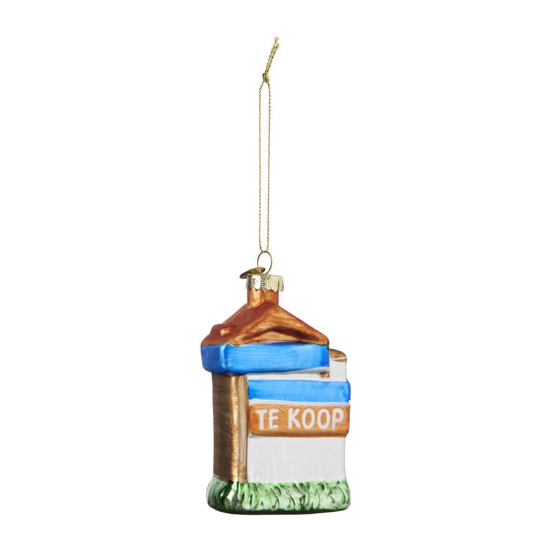 Kersthanger huis te koop - bruin/oranje - 6.7x2.2x10.1 cm