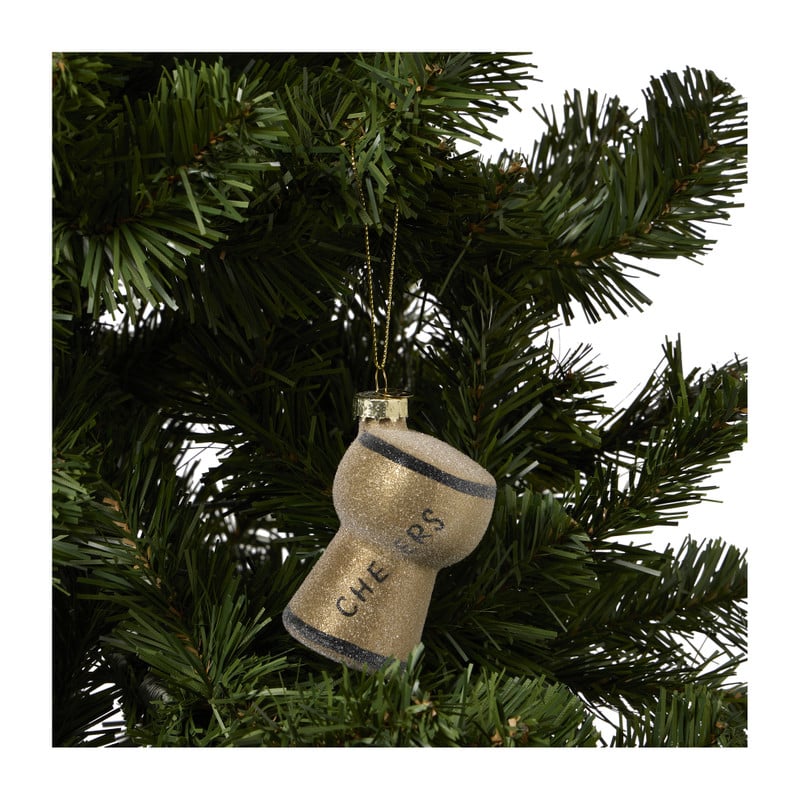 Kersthanger champagnekurk - bruin - 5.2x5x8.2 cm