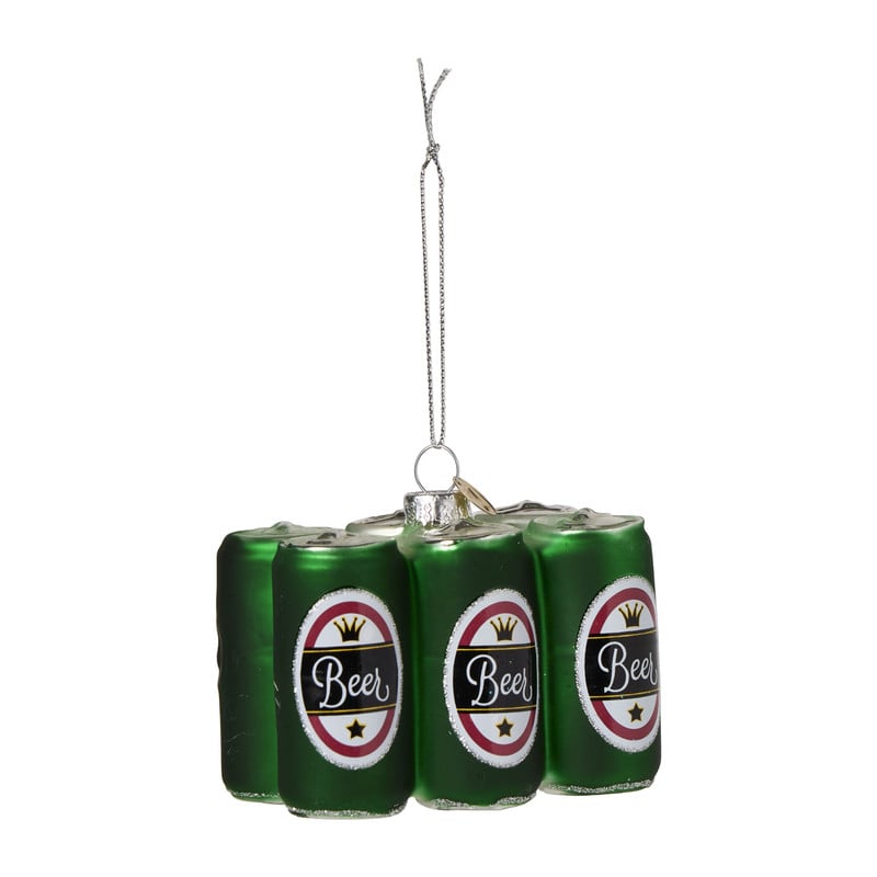 Kersthanger bier 6-pack - groen - 9x5.8x6.6 cm