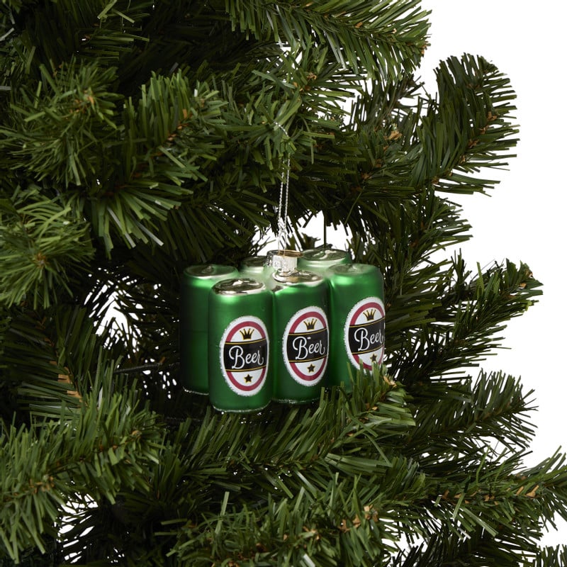 Kersthanger bier 6-pack - groen - 9x5.8x6.6 cm