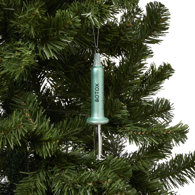 Kersthanger botox spuit - blauw - ø3.5x16 cm