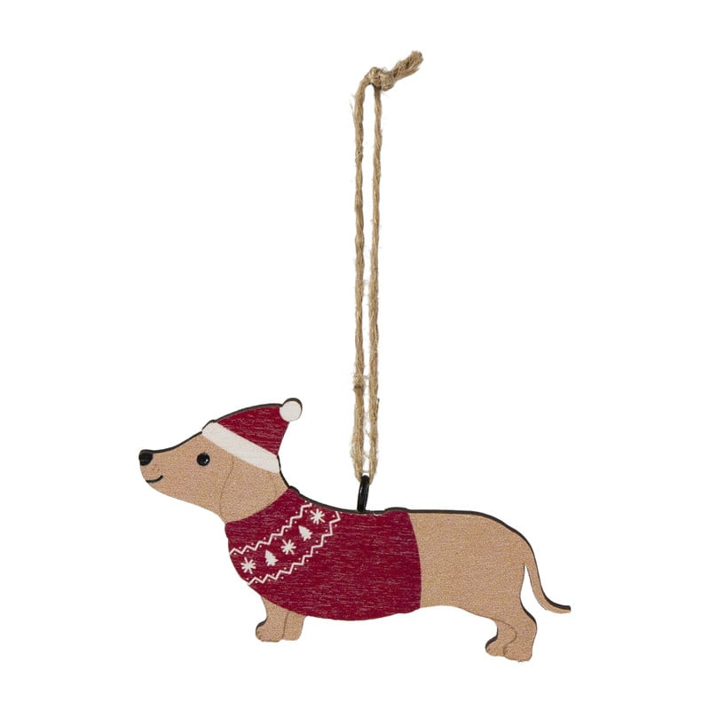 Kersthanger hond van hout - 20x6x30 cm - diverse varianten