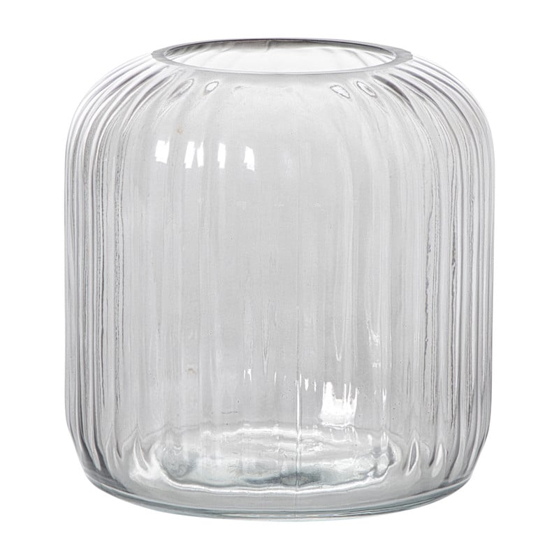 Windlicht ribbel middel - grijs - ø17.7x17.7 cm