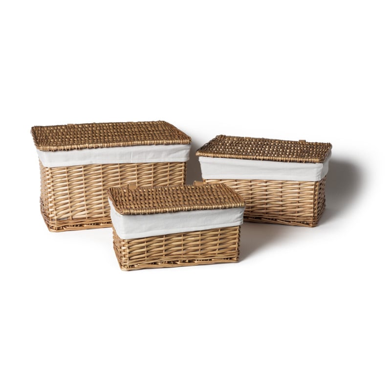 Mand met deksel - gevlochten wilg - 46x35x27 cm