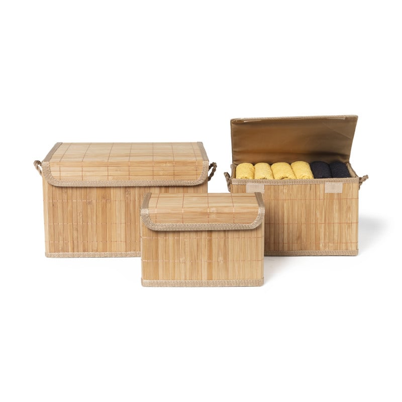 Opbergmand met deksel - bamboe - 22x36x26 cm