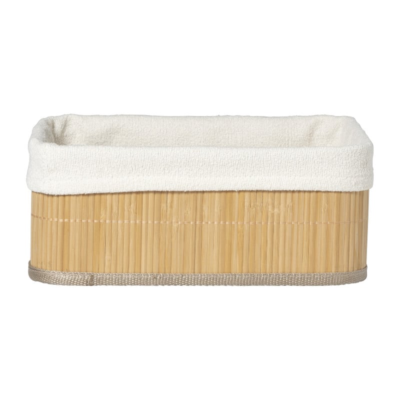 Mand bamboe met teddy - 12x30x23 cm - naturel/wit