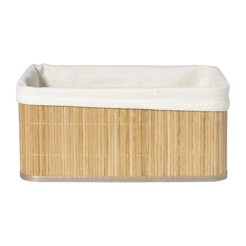Mand bamboe met teddy - 16x36x27 cm - naturel/wit