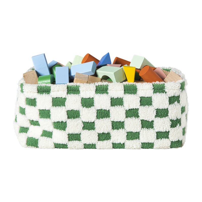 Mand checks groot - groen/wit - 15x36x26 cm