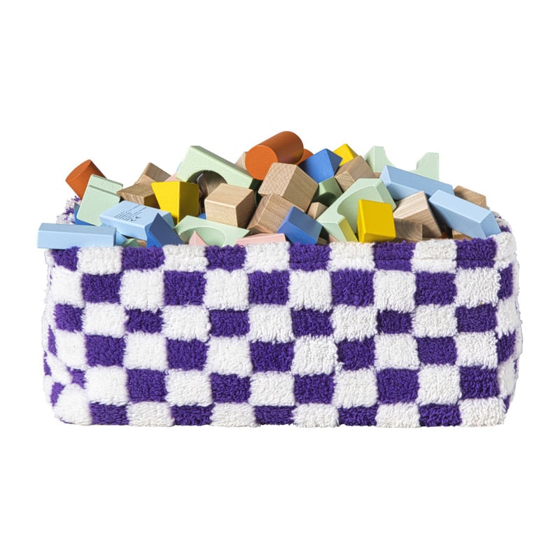 Mand checks groot - paars/wit - 15x36x26 cm