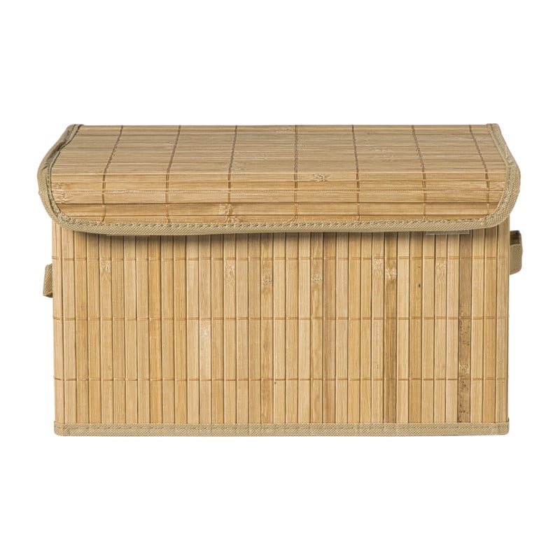 Opbergmand met deksel groot - bamboe - 25x38x22 cm 